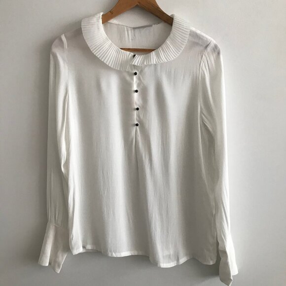 minimum flowy long sleeved blouse ruffled collar white small/euro 36 - Picture 9 of 12